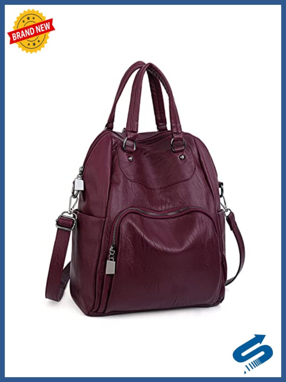 Faux Leather Convertible Backpack Purse Women Travel Shoulder Bag Handbag